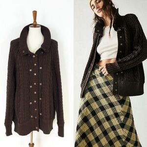 Free People 100% Cotton Classic Cable‎ Cardi in Chocolate Brown XS